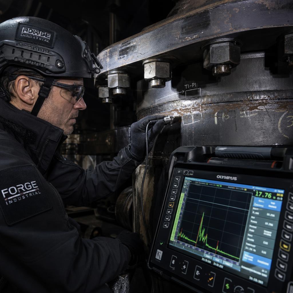 NDT non-destructive testing inspection of crane structural components by a Cranes Australia engineer